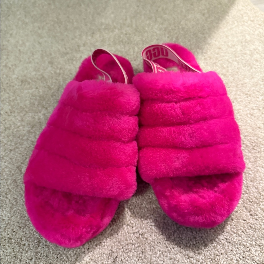 UGG Pink Plush Slippers Cozy Faux Fur